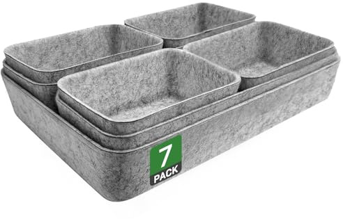Captainfive Confezione da 7 contenitori per cassetti da 50x58 cm, contenitori impilabili in feltro, sistema di organizzazione dei cassetti per scrivania, toletta, comodino, armadio (grigio chiaro)
