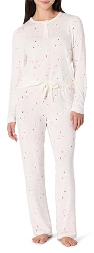 Amazon Essentials x Sofia Grainge mamma och jag långärmad pyjamasset, Elfenben multihjärtan, M