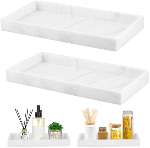 MOLENCO 2 Pcs Bathroom Tray, Decorative Silicone Cosmetic Tray, Bathroom Vanity Trays, Rectangle Marble Pattern Organizer for Perfume, Bedroom, Countertop(7.87 × 3.93 in)