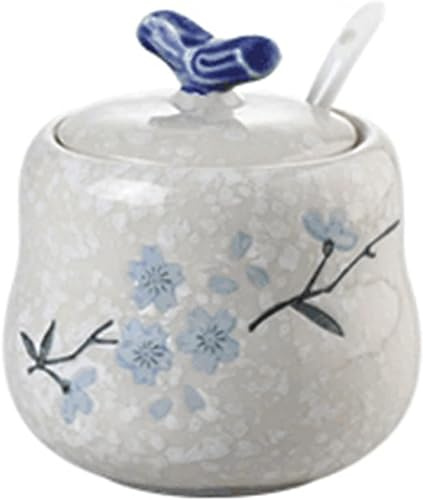MYUYEE Sugar bowlPlum Bossom Sugar Bowl with Lid Chinese Sugar Pot Sugar Container Spice Jar Seasoning Jar-snowflake1-400ml,Snowflake1