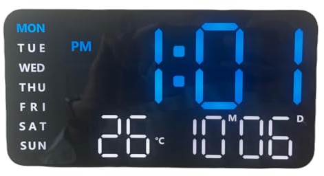 Vortex 6659 LED-digitalklocka med automatisk DST-justering, visar temperatur, nattljus, automatisk justering av ljusstyrka, kan monteras på vägg eller ställas på bord (saknar knappbatteri och