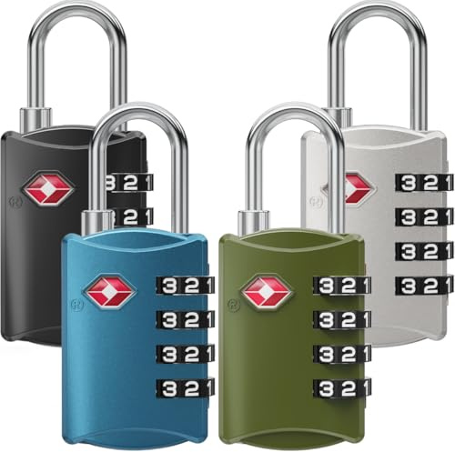 NOVLOCK Cadenas TSA à code 4 chiffres – sécurité voyage compatible USA – pour valise, sac à dos, sac de sport et bagage cabine – lot de 4, noir