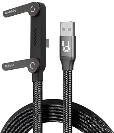 chubbycable StandLite 240W Braided Fast Charge USB C Cable 2-in-1 Invisible Holder Charger Cable with Foldable Stand T-Shaped Right Angle Multi-Functional Charging Cord, 4.9FT, USB A-Type C