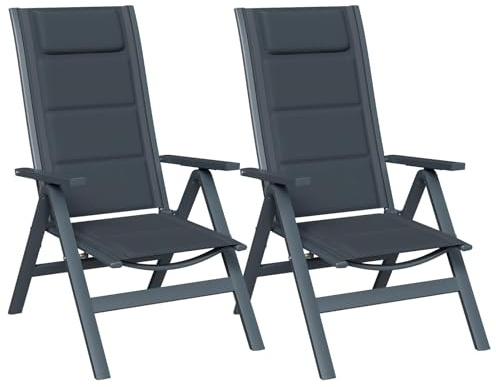 JUMMICO 2er Set Aluminium Gartenstuhl Hochlehner 5-Fach Verstellbarer Rückenlehne,Gartenstühle Atmungsaktiv Wetterfest Klappbar Anti-Rutsch für Terrasse und Garten Belastbar 150 KG Grau