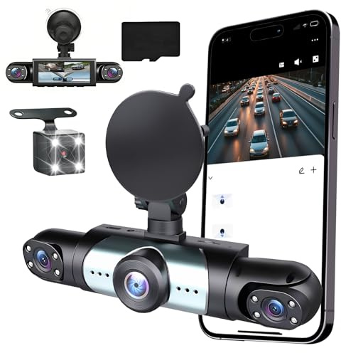 KEPEAK 4 Channel Dash Cam 360° Panoramic View 1080P Dash Cam Front and Rear Left and Right, 24H Parking Mode, G-Sensor, Night Vision, WiFi & APP Control, Included 64GB SD Card
