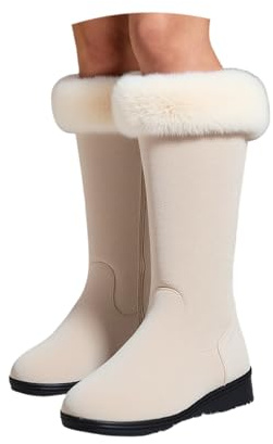 Generisch Botas de invierno hasta la pantorrilla 2026, cómodas y cálidas zapatillas de tacón de plataforma con aspecto de madera, ideales para deslizarse y caminar al aire libre en climas fríos