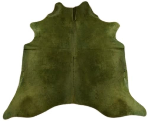 Kuhfelle Online & Nomad Kuhfell Teppich Grün – Echtes Rinderfell gefärbt | 200 x 190 cm | Unikat Lederteppich Naturfell | Wohnzimmer Deko Fell robust & pflegeleicht