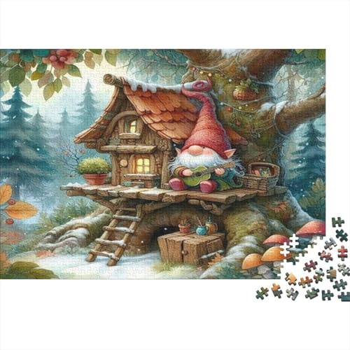 Treehouse Gnome Jigsaw Puzzle 1000Pc Recycled Paper for Individuals & Party Groups Forest Cabin Puzzle Family Decoration Puzzle-Art Flowers Home Decoration Great Gift Idea 52x38cm/1000pcs