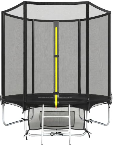 SPORTNOW Cama Elástica Niños Exterior Ø183 cm con Red Seguridad Negro | Trampolín para Niños de +6 Años, Escalera de 2 Peldaños, Cubierta de Muelles, Bolsa de Almacenamiento, Carga 80 kg