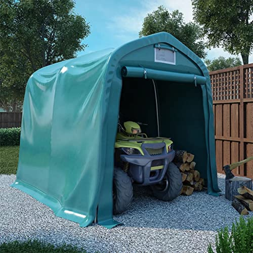 Tienda de garaje de PVC 2,4 x 2,4 m, color verde, cobertizo para coche impermeable con marco de acero galvanizado, ideal para almacenar varios artículos y artículos, viene con techo, paredes laterales