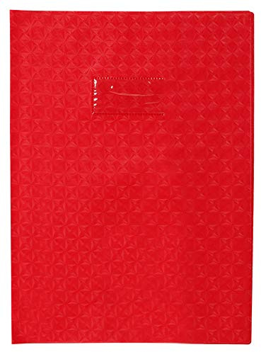 Calligraphe 72213C - Heftumschlag / Heftschoner / Hefthülle Calligraphe mit Feinkörnung und Diamantmotiven, DIN A4 21x29,7 cm, Etikettenhalter, aus PVC blickdicht und strapazierfähig, Rot, 1 Stück