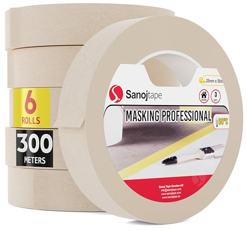 Universelles Abdeckband 25mm x 50m (6er-Pack) Malerband | Für Malerarbeiten im Innenbereich und Dekorative Arbeiten von Sanojtape