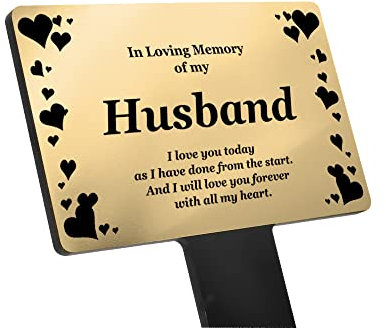 Husband Memorial Remembrance Plaque Stake, Hearts Design - Gold/Silver/Copper, Waterproof, Outdoor, Grave Marker, Tribute, Plant Marker Active Restock requests: 0 (Gold) (Gold)