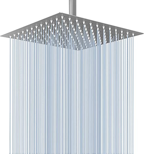 Voolan Rain Shower Head - High Flow Large Rainfall Shower Heads Made of Stainless Steel - Waterfall Bathroom Square Showerhead - Ceiling or Wall Mount (12 Brushed Nickel)