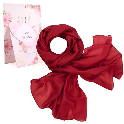 Tuopuda Schal Damen, Stola Sonnenschutz, Halstuch Seidenschals für Abendkleid hochzeit Sandstrand, Tuch aus Baumwolle und Leinen, Geschenk Frauen Seidentuch Einfarbigen 180 * 80CM, Weinrot
