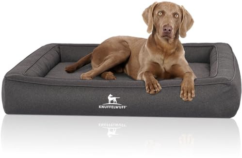 Knuffelwuff Orthopädisches Hundebett aus Velours mit Handwebcharakter Yukon XL 105 x 80cm Anthrazit