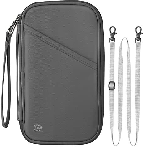 Reisepass Tasche Familie Reiseorganizer mit RFID-Blocker, Große, leichte, wasserdichte Passport hülle Männer und Frauen, Reisepass Tasche für Kreditkarten, Ausweise und Reisedokumente (grau)