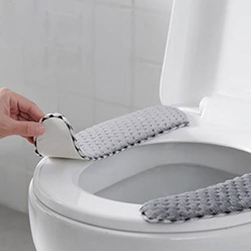 Almohadillas para asiento de inodoro con calentador de baño, gruesas y cálidas, autoadhesivas, para el invierno, fundas de tapa de cojín, lavables y reutilizables, 1 par de color gris