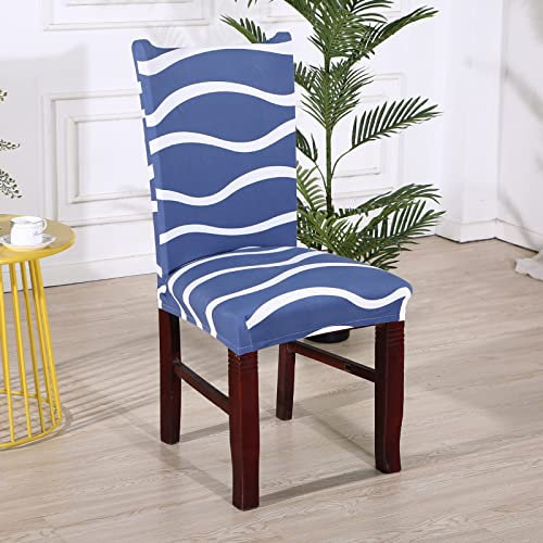 Stuhlhussen Elastische Moderne Beschützer Stuhlhussen,sehr pflegeleicht und langlebig Universal / Stuhl Bezug waschbar, für Esszimmer Stuhl Hochzeit Partys Bankett ( 4er Set,blau-weiße welligkeit)