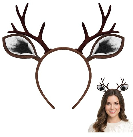 Balinco Reh Haarreif mit Ohren und Geweih – Rentier Kostüm Accessoire für Damen, Herren und Jugendliche – Ideal für Weihnachten, Halloween, Karneval