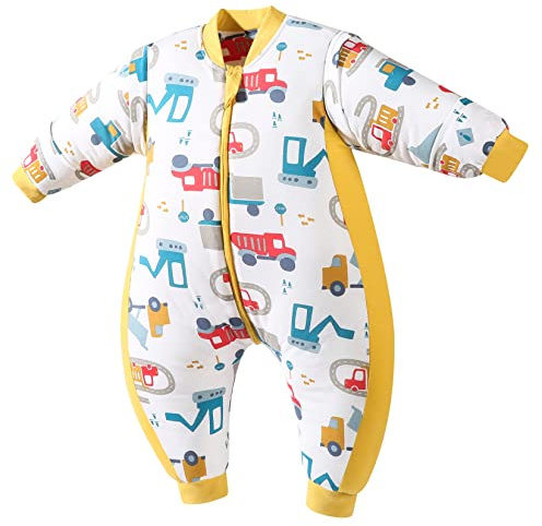 Chilsuessy Baby Winter Schlafsack mit Füßen, Hochwertige Bio-Baumwolle, Super angenehm, Kinder Ganzjahres Schlafsack mit Beinen, Bagger/2.5 Tog, 100cm/Baby Höhe 110-120cm