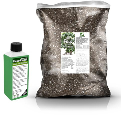 Umtopf - Set für Ficus und Fikus - Arten - bestehend aus 5 Liter Spezial - Substrat und darauf abgestimmten Flüssigdünger NPK Volldünger (für Ficus)