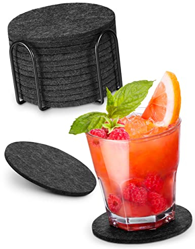 Balinco Filz Untersetzer, Glasuntersetzer, Filzuntersetzer für Getränke, Bar, Tassen, Glas, Hitzebeständig, Bierdeckel mit Halter, 12er Set