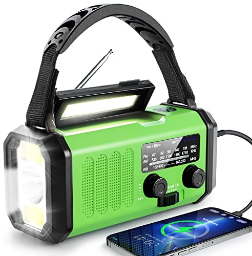 Leaton Emergency Radio with Solar/Hand Crank/USB Charging, 10000mAh Rechargeable Battery,NOAA/AM/FM Weather Radio with Multi-Function Flashlight and Cell Phone Charger for Indoor/Outdoor Emergencies