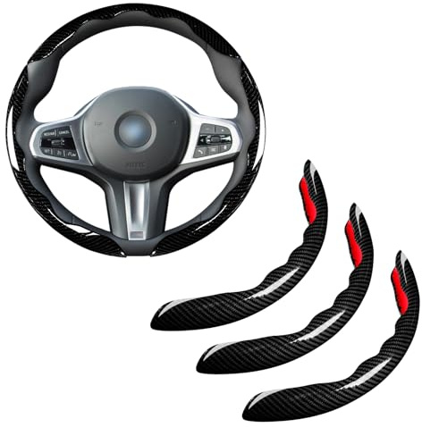 Car Steering Wheel Cover Set Bright Carbon Fiber Wrap Non-Slip 3pcs Steering Wheel Accessories 14.5-15 inch Universal (Black)