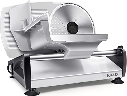 TOKASS Affettatrice Elettrica Multiuso,Acciaio Inossidabile,Robot da Cucina Regolabile,Affetta Salsicce,Taglia Pane,Taglia Prosciutto,Coltello Elettrico per Carne e Formaggio argento (Argento)