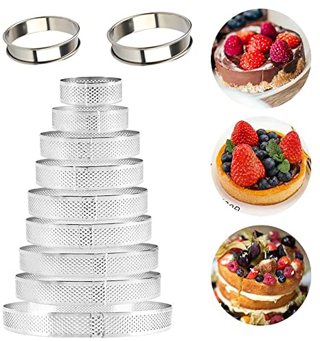 URFEDA Moule à Gâteau Mousse, 11 Pièces Moules Rond Cuisson Anneaux Perforés Diamètre 4,5-20cm Hauteur 2cm, Anneau de Coupe-Pâtisserie Antiadhésif, Moule à Gâteau en Acier Inoxydable Outil de Cuisson