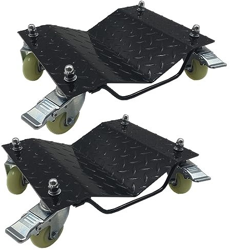 Lot de 4 piquets robustes pour pneus de voiture pour remorquage ou rangement de véhicules, capacité de 4,5 kg, noir (noir, 2 chariots)