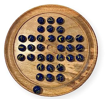 30cm Diameter WOODEN SOLITAIRE BOARD GAME with VAN GOGH GLASS MARBLES | classic wooden solitaire game | strategy board game | family board game | games for one | board games