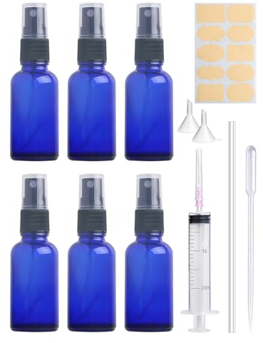 Realure 6 Pezzi Flaconi spray in Vetro Blu 50ml Bottiglie Spray, Portaprofumo Da Viaggio Ricaricabile Flacone Spray Vuoto per Cosmetici, Aromaterapia, Medicina, Olio Essenziale, Profumo
