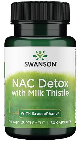 Swanson, NAC Detox with Milk Thistle (Cardo Mariano), con Germogli di Broccoli e Sulforafano, 60 Capsule, Altamente Dosato, Testato in Laboratorio, Senza Soia, Senza Glutine, Non OGM