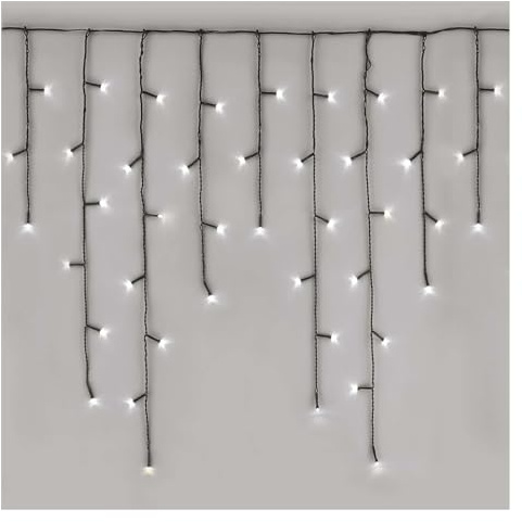 EMOS LED-Eisregen Lichterkette, 10m Weihnachtslichterkette + 5m Zuleitung, 600 LEDs, 8 Lichtmodi, Netzteil mit Timer 6h/18h, IP44 für Innen und Außen, Kaltweiß