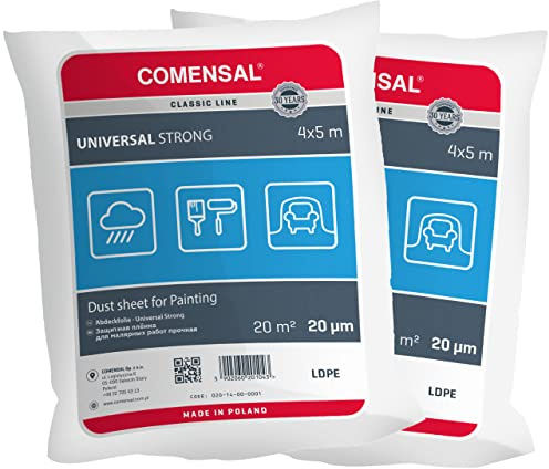 COMENSAL® Set 2 teilig Malerabdeckfolie 20 µm - Staubschutzfolie - Abdeckplane für Malerarbeiten - Extrem Reißfest - Made in EU - 4x5m
