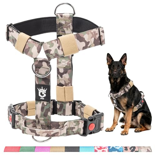TSPRO Schweres Taktisches Hundegeschirr für Mittelgroße bis Große Hunde | Robustes Material, Schnellverschluss, Gepolsterter Griff, 3,8 cm Breit, Verstellbar, Zugfreies Design, Ideal für Spaziergänge