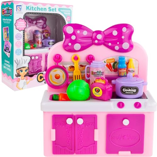 Martom Kleine Küche für Kinder mit Spüle, Kochfeld, Topfset und Zubehör Kinderkochutensilien, Kinderküche, Spielzubehör, Töpfe und Pfannen, Küchenspielzeug, Geschenkspielzeug für Mädchen und Jungen