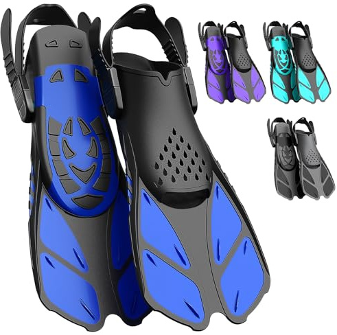 Lealinga Schnorchelflossen Verstellbar Erwachsene Reisegröße Schwimmflossen | Offene Ferse, Unisex Taucherflossen mit Netztasche für Erwachsene, Männer und Frauen beim Schnorcheln und Schwimmen