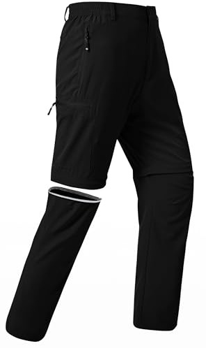JINSHI Hombre Pantalón Convertible Cortos de Secado Rápido Ligero Zip Off Pantalones de Senderismo Montaña Escalada con 5 Zip-Bolsillos Negro EU M