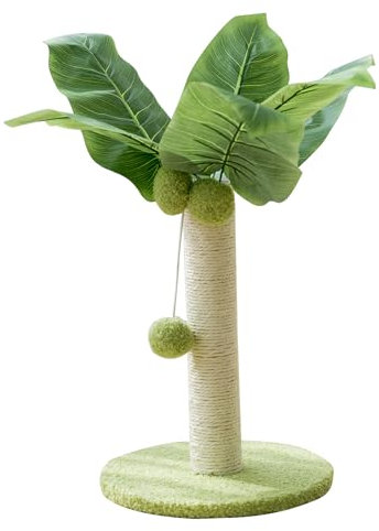 DADEa Poste Rascador para Gatos con Hojas, Palmera para Gatos, Poste Rascador para Gatos, 12,6 Pulgadas de Alto, Base de 9,8 Pulgadas, Bolas Colgantes, Hojas Verdes, Rascador para Gatos(Color verde)