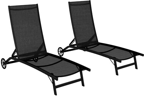 Outsunny 2er-Set Sonnenliegen Liegestuhl Liegestuhl neigbar aus Aluminium und Textilene mit Rollen Rückenlehne mehrfach verstellbar max. Belastung 150 Kg schwarz