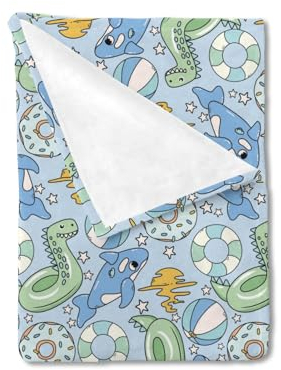 HawSkgFub Summer Vibe Baby-Decke mit Dinosaurier-Hai, für Jungen, Geschenk, blauer Donut-Stern, Flanell-Fleece, Kinderbettdecken, weich, warm, leicht, Neugeborene, Kleinkinder, Kinderbett, Bettwäsche,