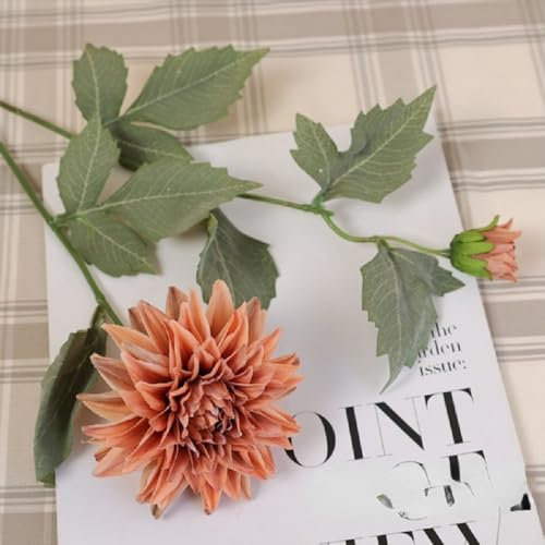 ABCWARRT 6pcs Künstliche Blumen Seide Herbst Dahlie Hochzeit Dekor Fake Blume Simulation Lila Rote Dahlien Wohnzimmer Schlafzimmer Dekoration (orange)