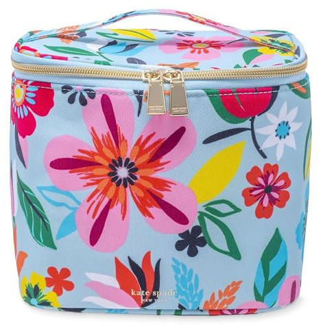 kate spade new york, Isolierte Lunchtasche, kleine Kühltasche, niedliche Lunchtasche für Damen, gestreifte Thermotasche mit doppeltem Reißverschluss und Tragegriff (Safari-Blumenmuster)