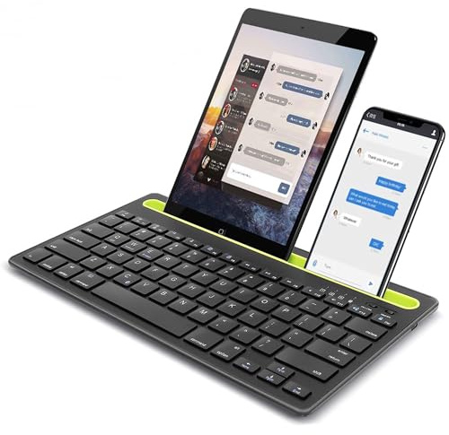 Kabellose Bluetooth-Tastatur,Tragbare wiederaufladbare leise QWERTY-Tastatur,78 Tasten,unterstützt den Wechsel zwischen 2 Geräten,mit integriertem Ständer,für iPad, Tablets, Smartphones(schwarz)