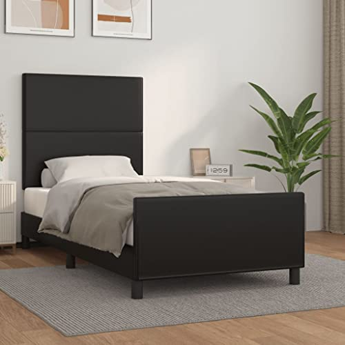 THOYTOUI Bettgestell, Tagesbett Betten Seniorenbett Bett Geeignet für Hotel Gästezimmer Mehrbettzimmer Wohnung mit Kopfteil Schwarz 90x190 cm Kunstleder