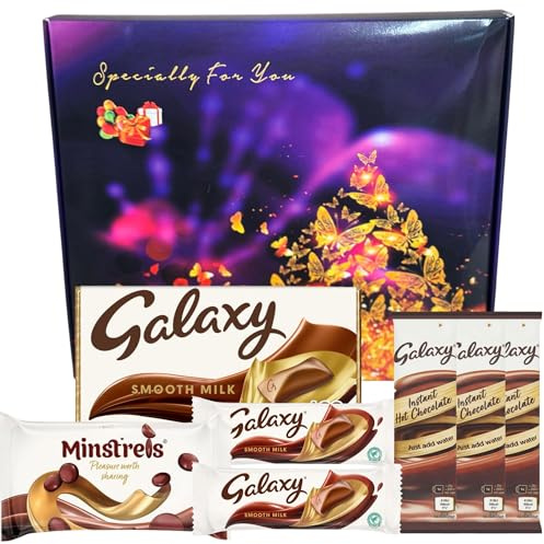 Galaxy Milk Chocolate Gift Box Hamper – 7 Assorted Treats Letterbox Gift Set with Chocolate Bars, Hot Chocolate & Minstrels | Birthday & Christmas Gifts for Kids, Women, Men, Mom & Dad