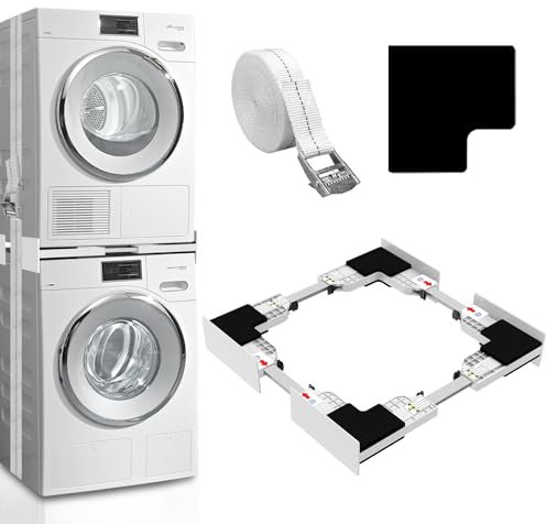 Kiss Core Nouveau Cadre de Connexion pour Lave-Linge/sèche-Linge, Cadre de Montage Universel Lave-Linge sèche-Linge avec Corde à cliquet Blanche, 46-66 cm